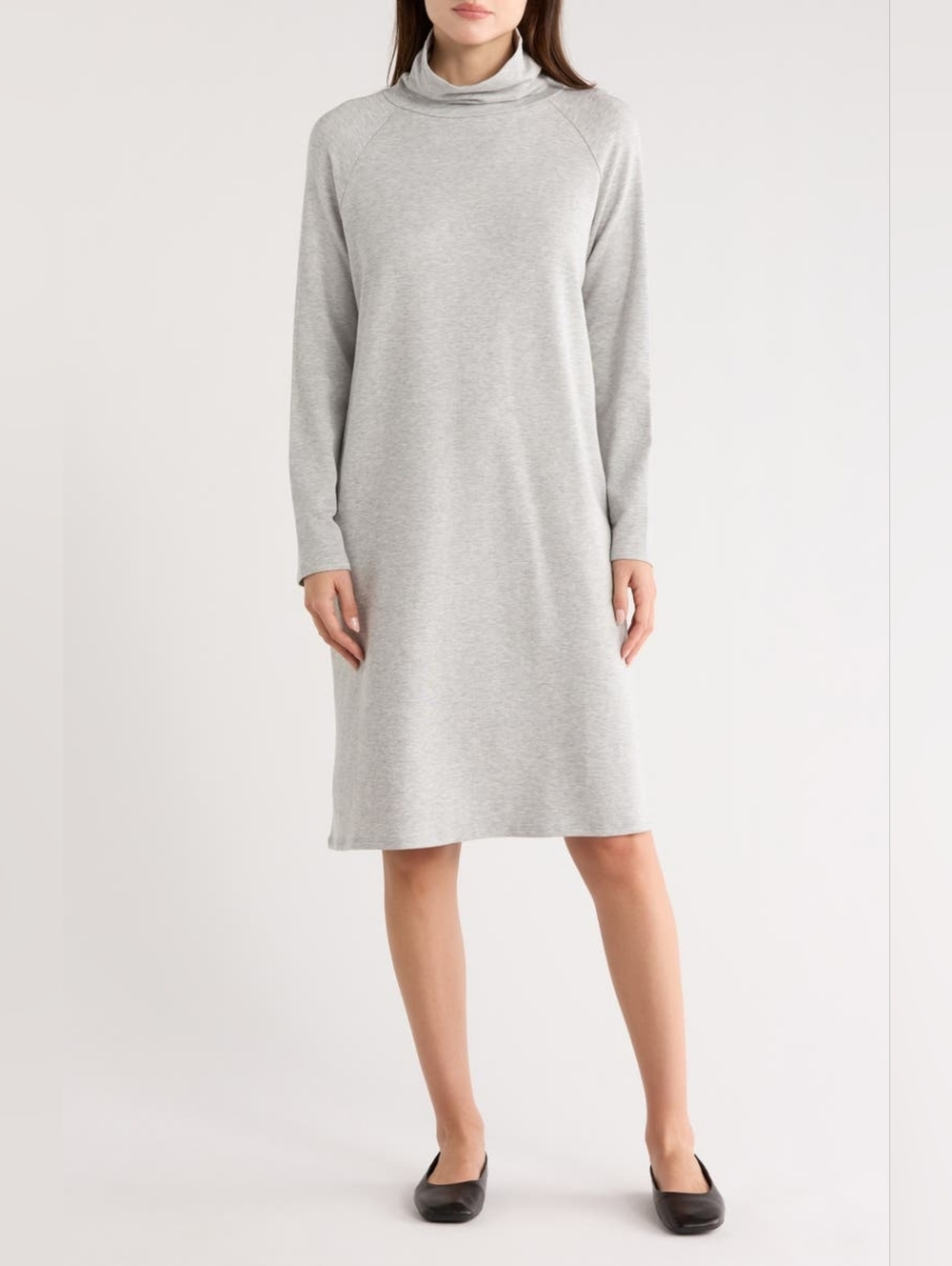 Eileen Fisher drapey turtleneck long sleeve dress Medium Minimalist Oversized
